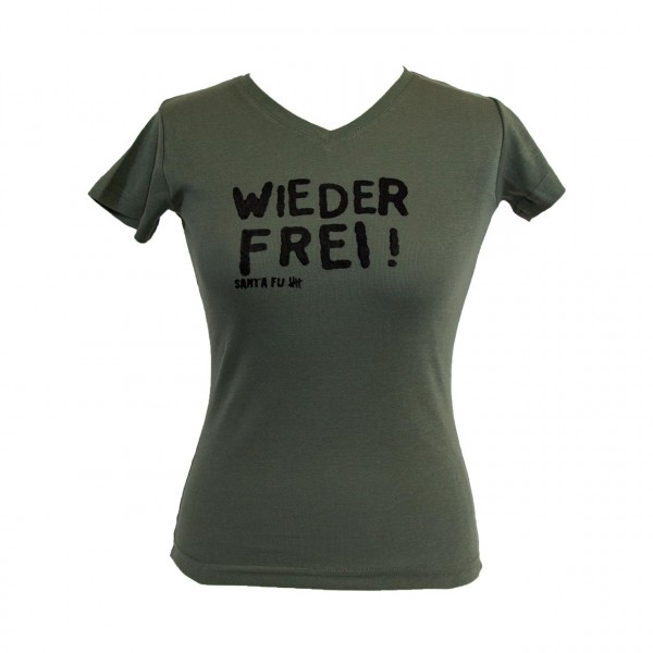 Lady-Shirt oliv, "Wieder frei!", kurzarm