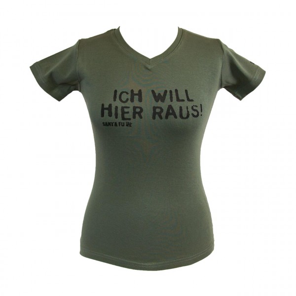 Lady-Shirt oliv, "Ich will hier raus!" , kurzarm