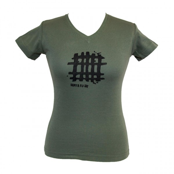 Lady-Shirt oliv,"Motiv Gitter", kurzarm