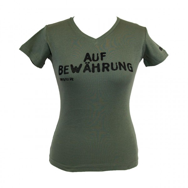 Lady-Shirt oliv, "Auf Bewährung", kurzarm