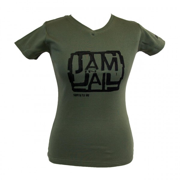 Lady-Shirt oliv,"JAM IN JAIL", kurzarm