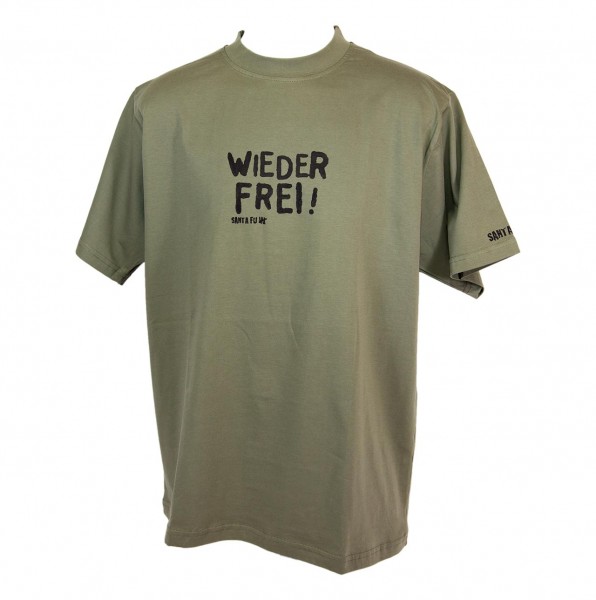 T-Shirt oliv, "Wieder frei!"