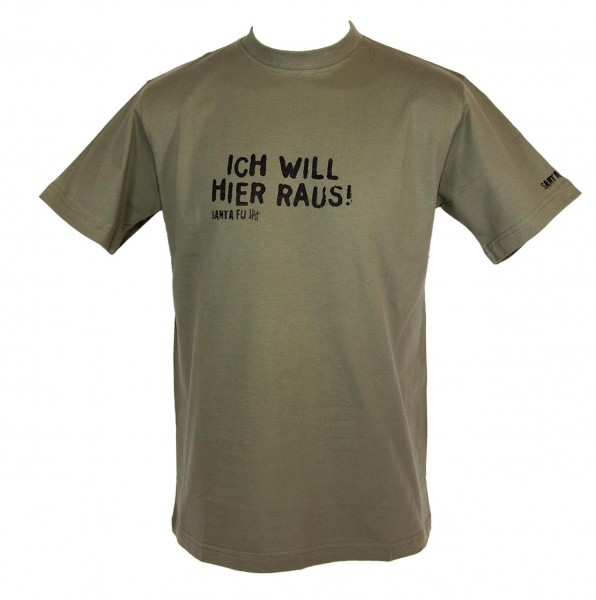 T-Shirt oliv, "Ich will hier raus!"